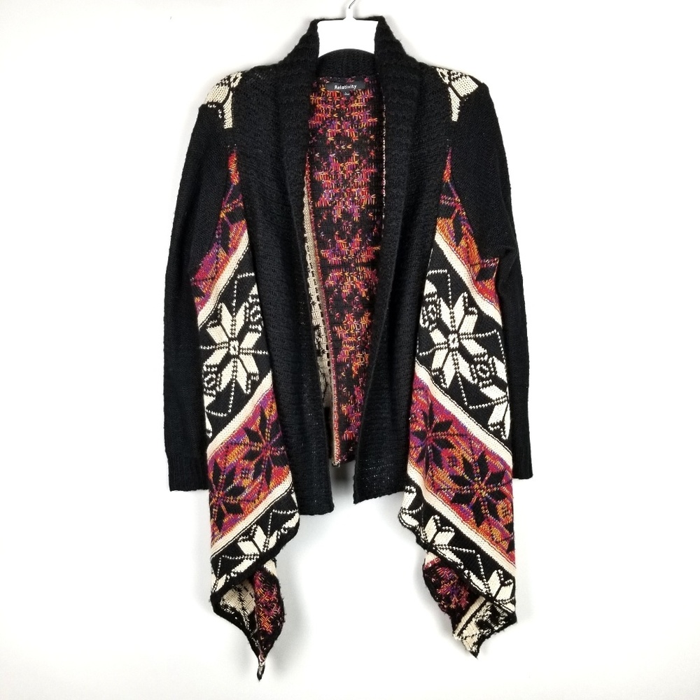 Relativity Colorful Fair Isle Cardigan Sweater L